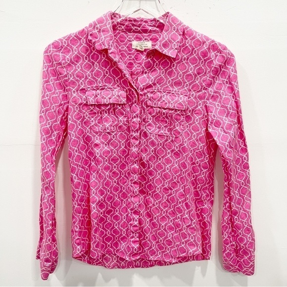 Charter Club Luxury Linen Button Down Long Sleeve Shirt Pink Printed - Picture 1 of 7